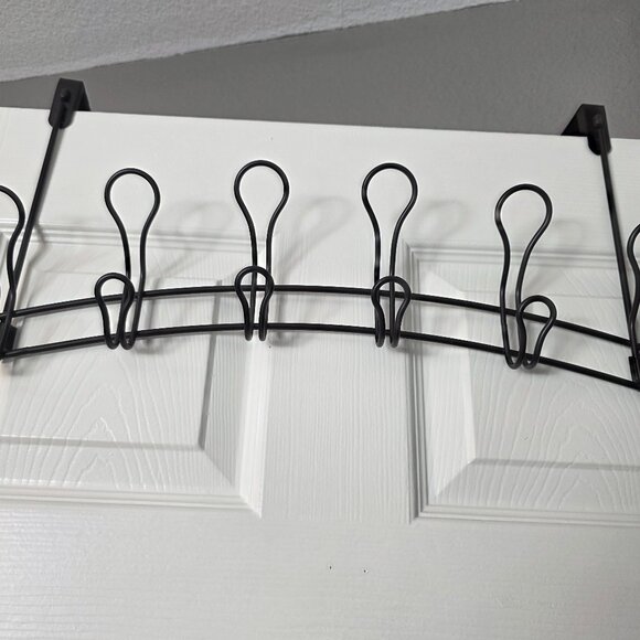 Black Metal Over-the-Door Organizer Rack – 6 Double Hooks - Picture 1 of 2